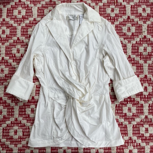 BYRON LARS cream cotton poplin front twist top 4 - Picture 2 of 14